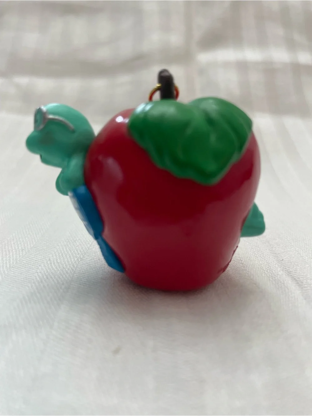Teacher Hallmark Keepsake Apple Ornament with Green Frog and Blue Ribbon